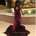 Burgundy Sexy Revealing Arabic Halter Elegant Long Mermaid Evening Dress